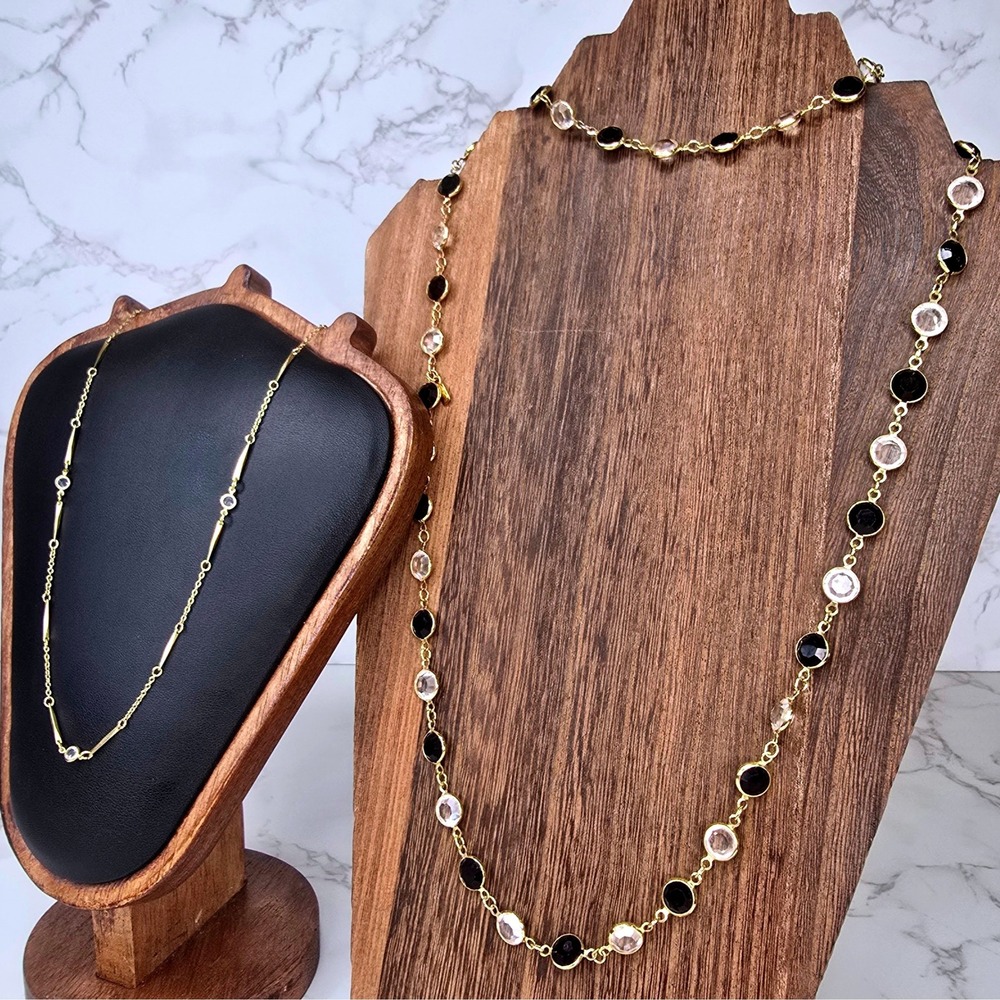Swarovski Black and Clear Crystal Station Necklace 36in with 20in Accent Chain - Picture 7 of 10
